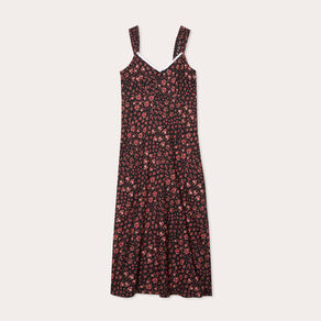 Robe longue évasée rouge corail femme