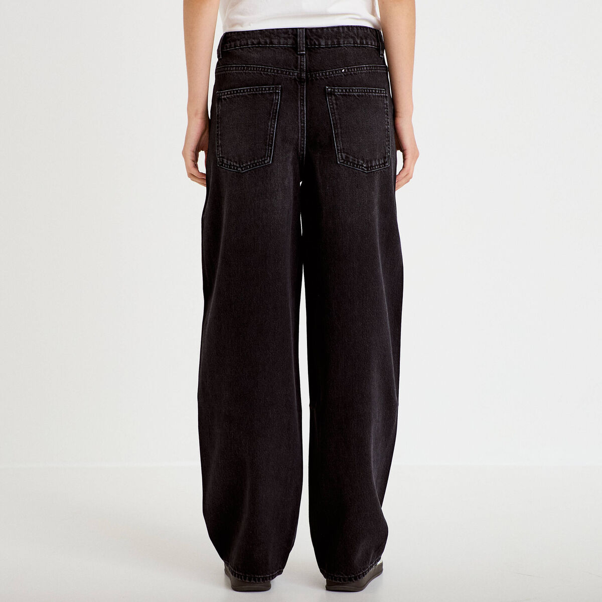 Jean barrel taille haute denim noir femme