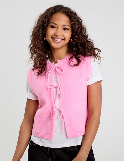 Gilet sans manches noué rose femme