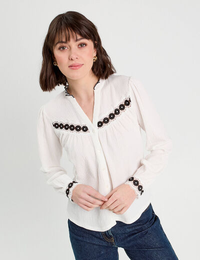 Blouse manches longues ecru femme