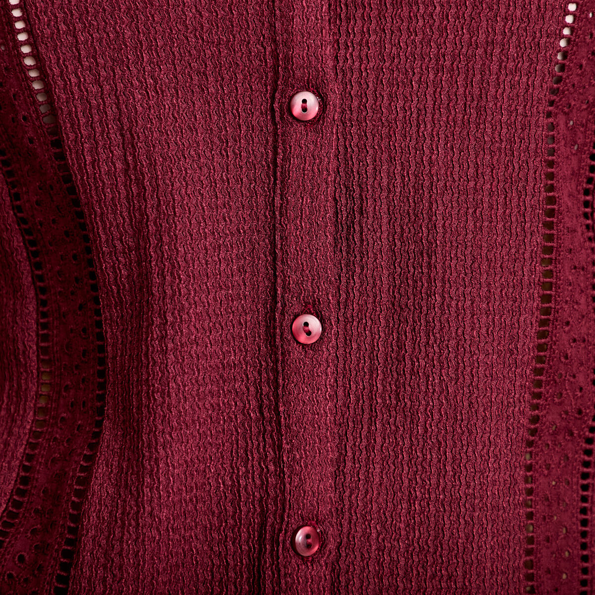 Blouse broderie col V manches longues bordeaux femme