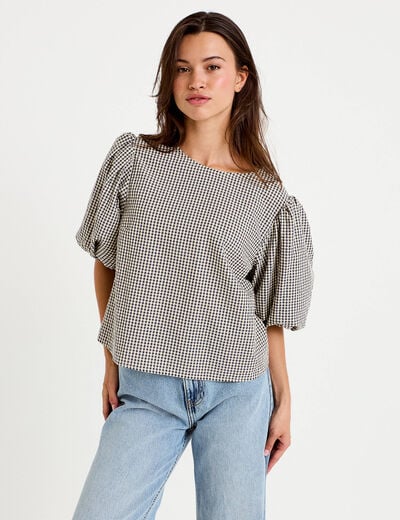 Blouse effet boule manches courtes bleu femme