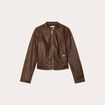 Veste simili cuir zippée marron foncé femme