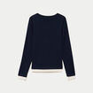 Top col rond manches longues bleu marine femme