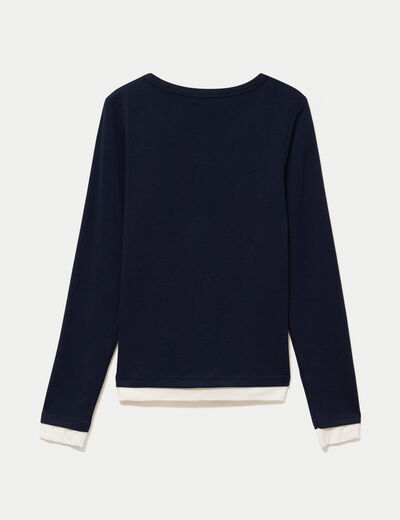 Top col rond manches longues bleu marine femme