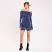 Combishort col bardot fils m&eacute;tallis&eacute;s bleu fonc&eacute; femme