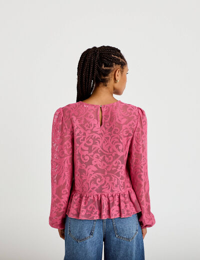 Blouse en dentelle manches longues vieux rose femme