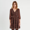 Robe évasée manches 3/4 marron femme