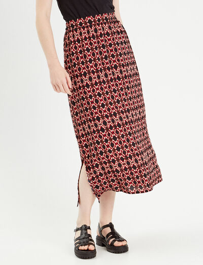 Jupe midi évasée fluide rouge femme