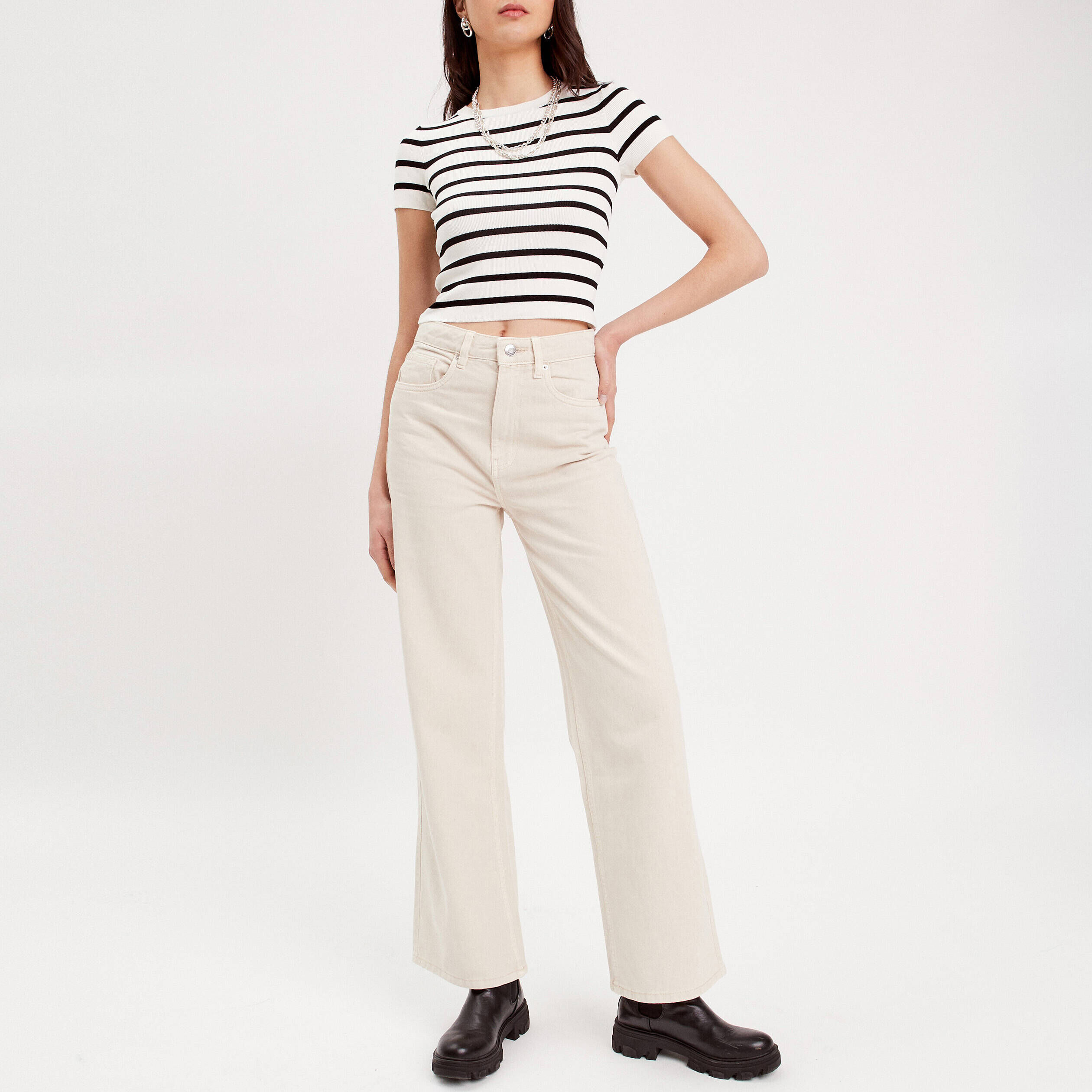 Jeans taille haute Beige Femme Vib s