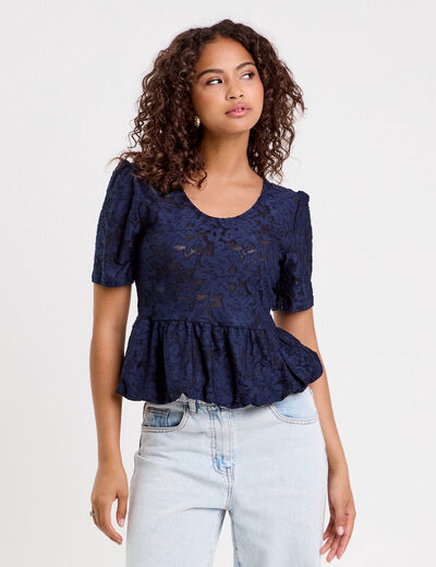 Blouse manches courtes bleu foncé femme