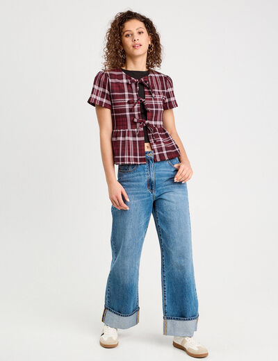 Blouse avec noeuds bordeaux femme