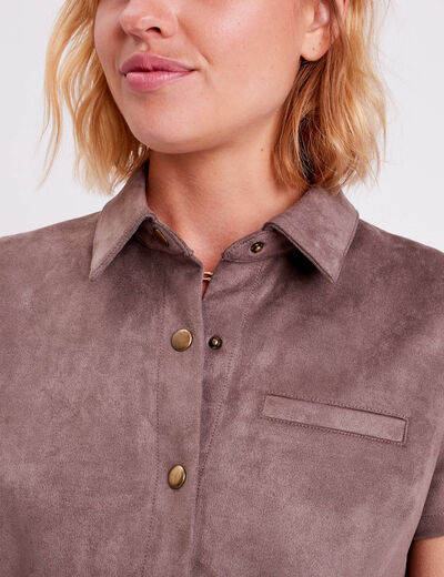 Robe droite ceinturée suédine taupe femme