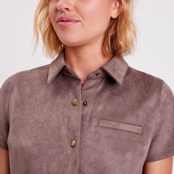 Robe droite ceinturée suédine taupe femme