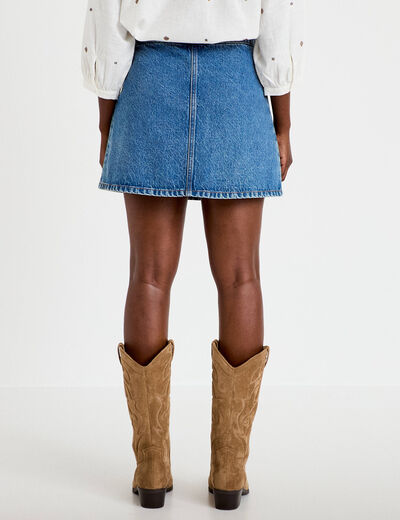 Jupe-short trap&egrave;ze en jean denim double stone femme