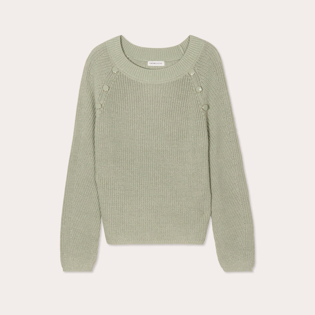 Pull avec boutons épaules vert pastel femme