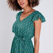 Robe longue évasée ceinturée vert femme