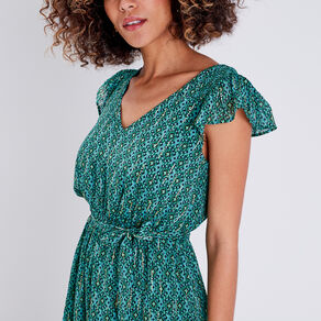robe longue evasee ceinturee vert femme Robe longue évasée ceinturée vert femme