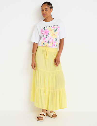 Jupe longue pliss&eacute;e &eacute;vas&eacute;e jaune pastel femme
