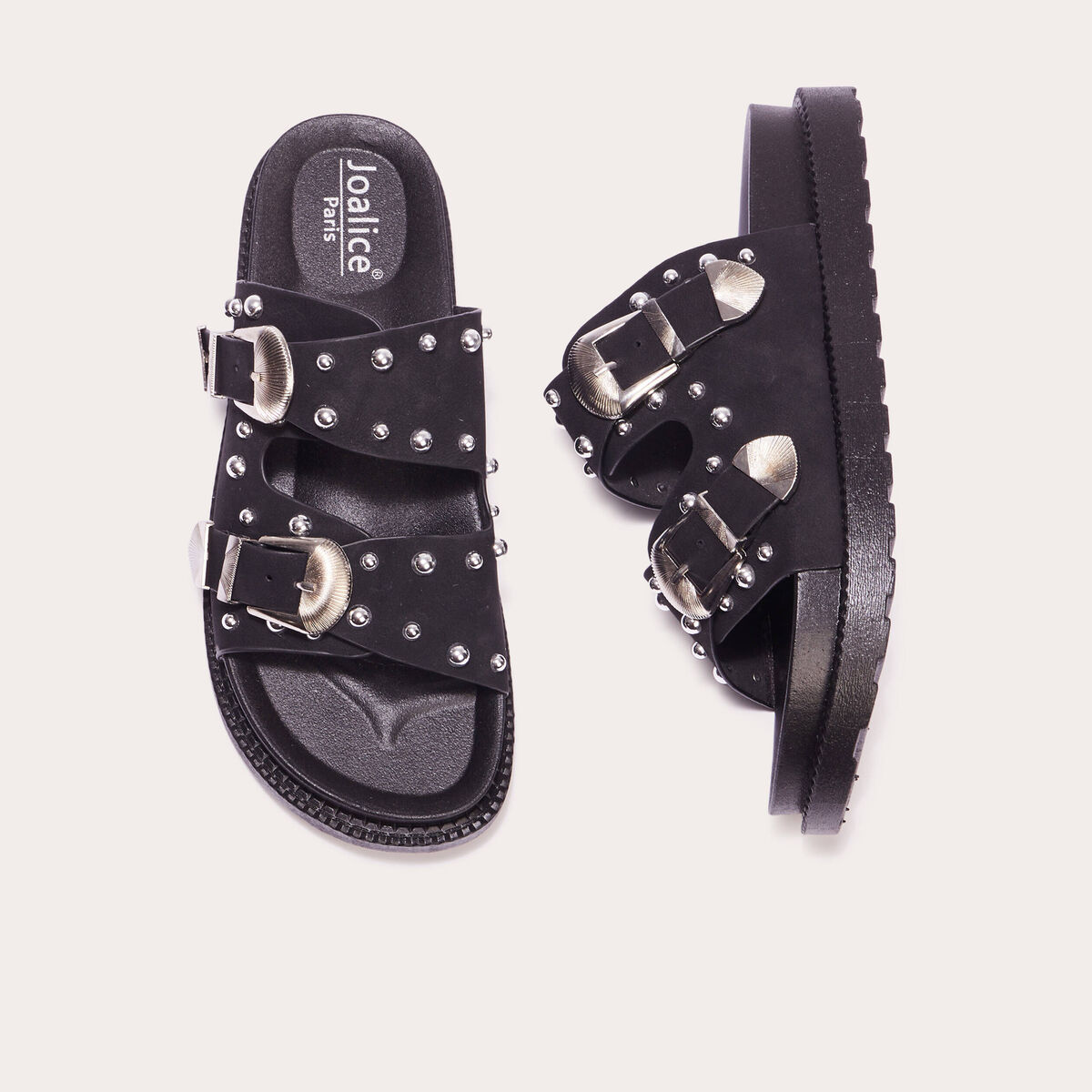 Sandales plates cloutées noir femme