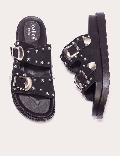 Sandales plates cloutées noir femme