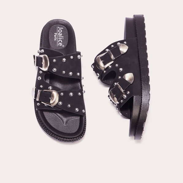 Sandales plates cloutées noir femme