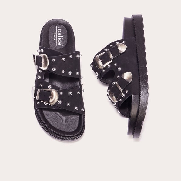 sandales plates cloutees noir femme Sandales plates cloutées noir femme