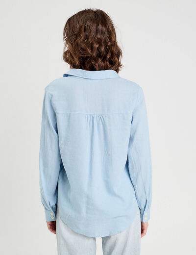 Chemise manches longues contenant du lin bleu pastel femme