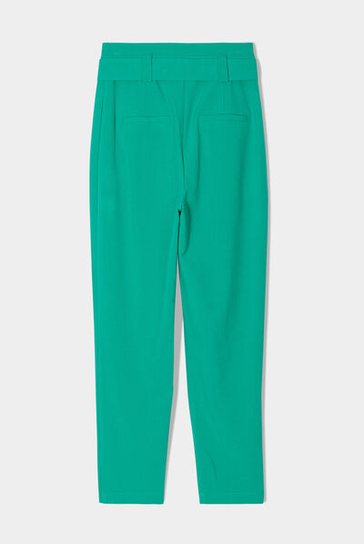 Pantalon cigarette ceinturé vert menthe femme