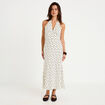 Robe &eacute;vas&eacute;e 3/4 sans manches col v beige clair femme