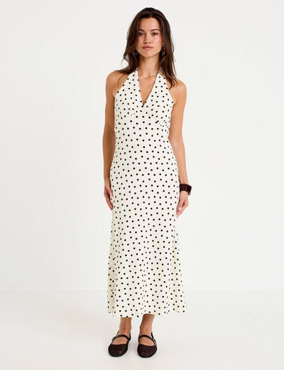 Robe &eacute;vas&eacute;e 3/4 sans manches col v beige clair femme