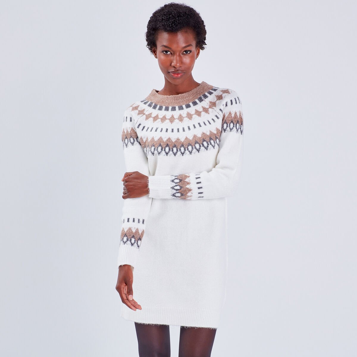 Robe pull droite ecru femme