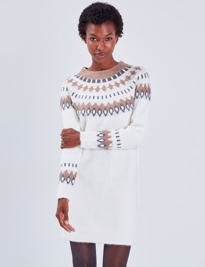 Robe pull droite ecru femme