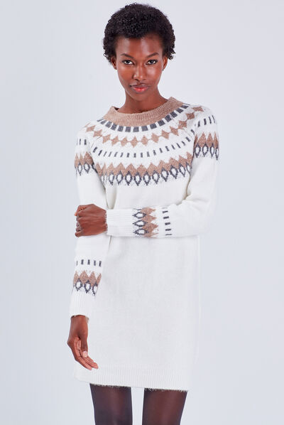 Robe pull droite ecru femme