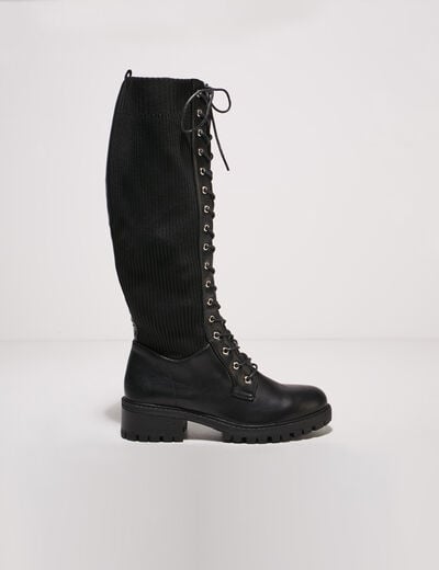 Bottes hautes plates à lacets noir femme