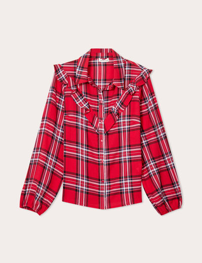 Blouse avec volants rouge femme