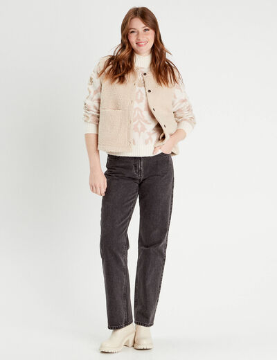 Pull col montant ecru femme