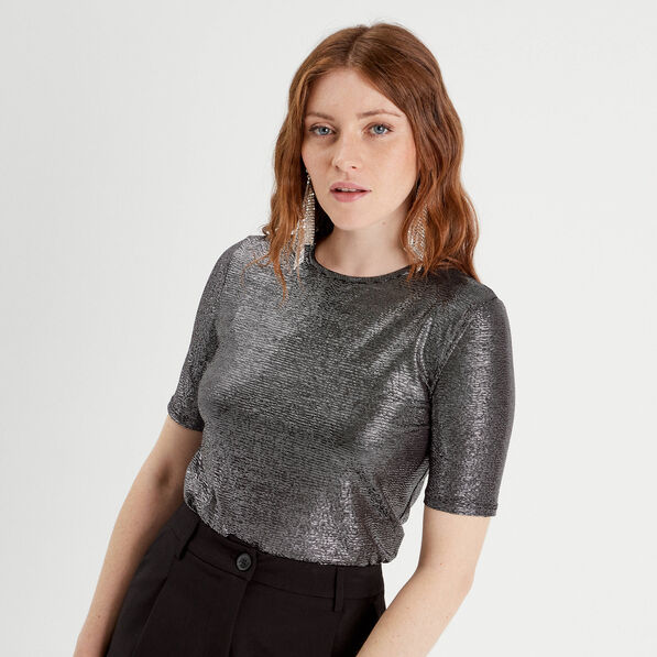 t shirt paillettes gris argent femme T-shirt paillettes gris argent femme