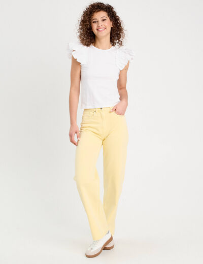 Jeans large taille haute jaune clair femme