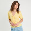 Blouse nouée brodée jaune clair femme