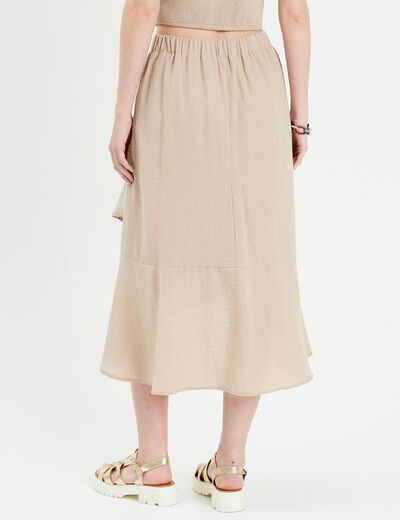 Jupe longue trapèze volants beige femme