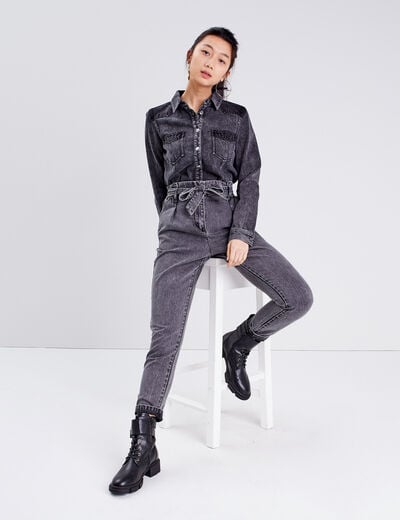 Chemise manches longues denim gris femme