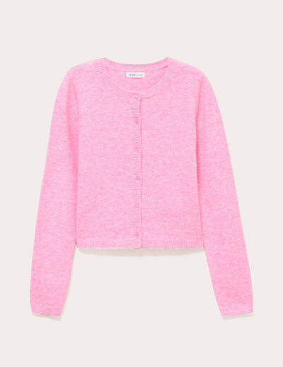 Gilet boutonn&eacute; manches longues rose femme