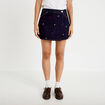 Jupe-short trap&egrave;ze en jean bleu marine femme