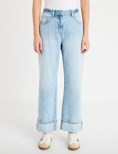 Jeans droit &agrave; revers denim triple stone femme