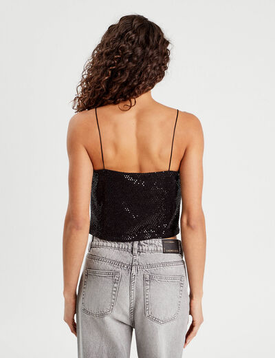 Débardeur cropped paillettes noir femme