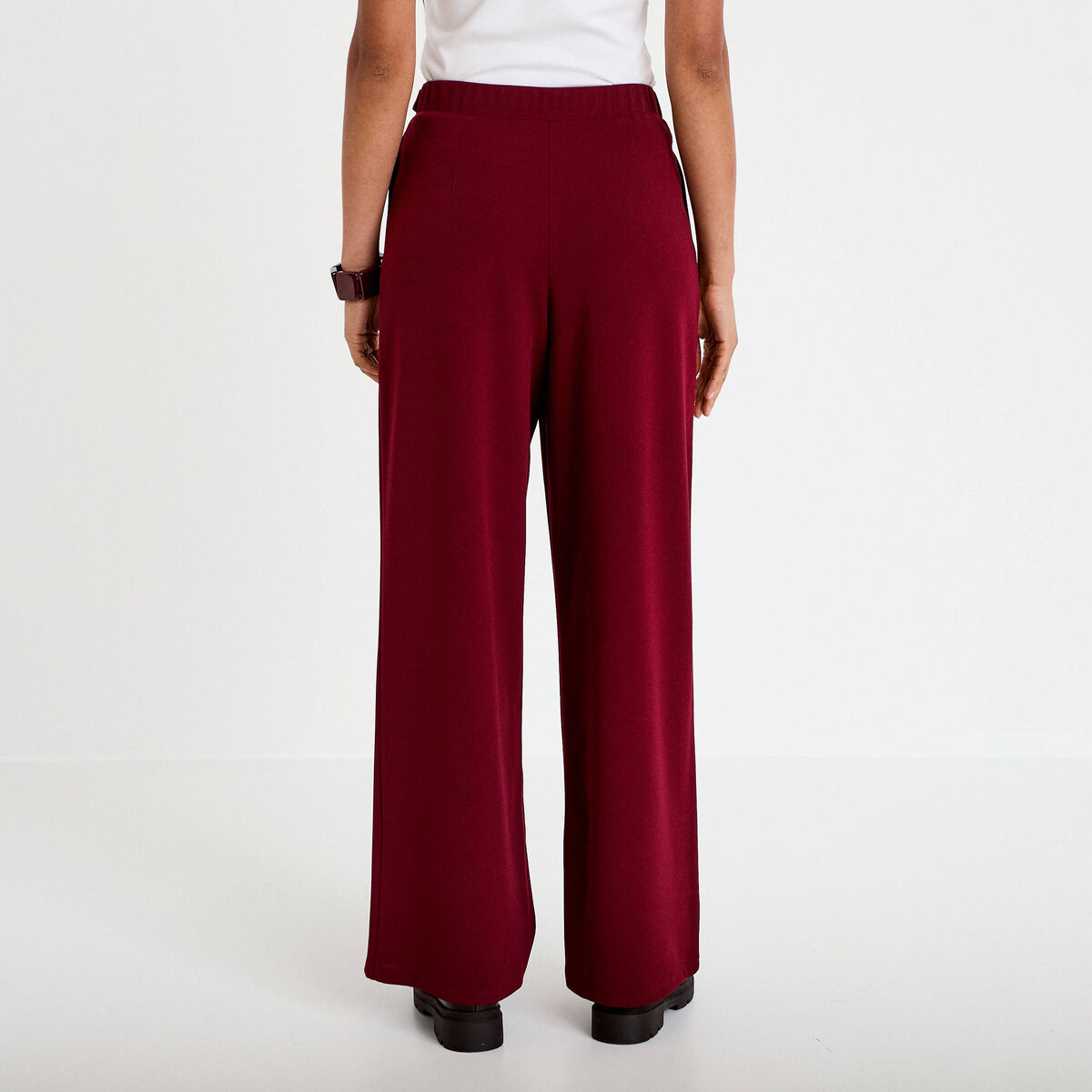 Pantalon large ceinture bijou bordeaux femme