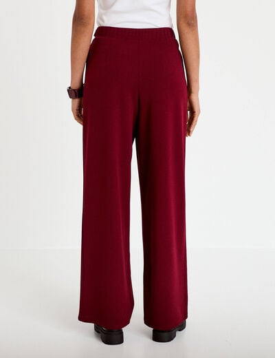 Pantalon large ceinture bijou bordeaux femme