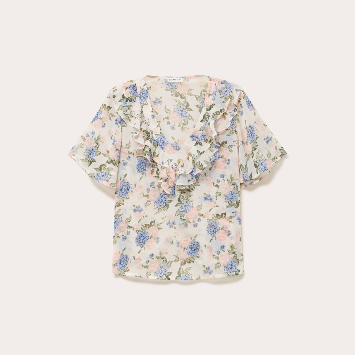 Blouse droite courte col V blanc femme