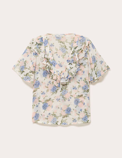 Blouse droite courte col V blanc femme